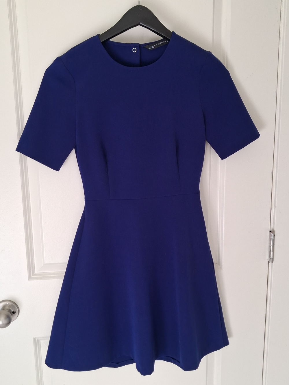 Zara Cobalt Blue Cutout Snap Back Mini Skater Dress, Small (S) - Picture 2 of 4